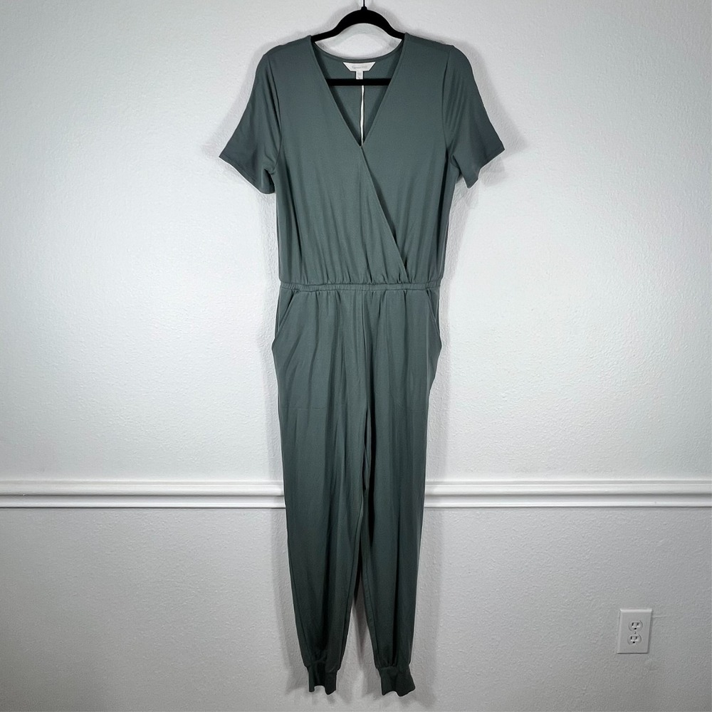 Garnet Hill Jumpsuit Surplice Jogger Tencel Lyocell Relax Fit Balsam Green S NWT